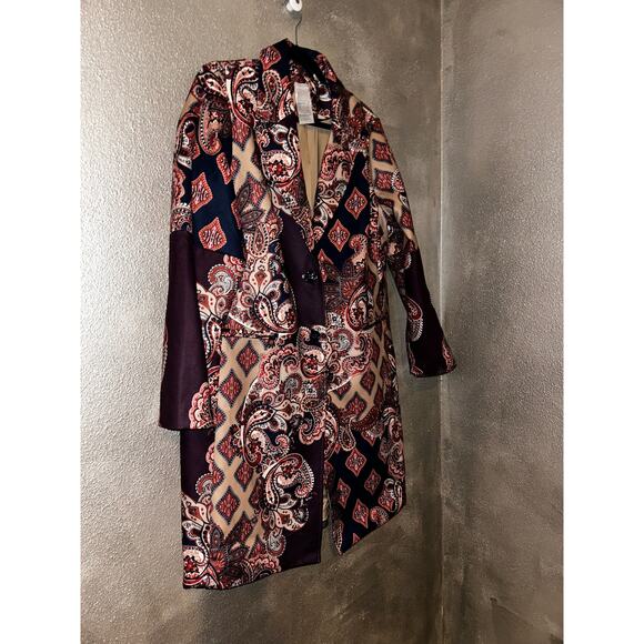 Chico’s Drama Patch Old Money Mob Wife Boho western Brown Blue Duster / Coat - Picture 5 of 13